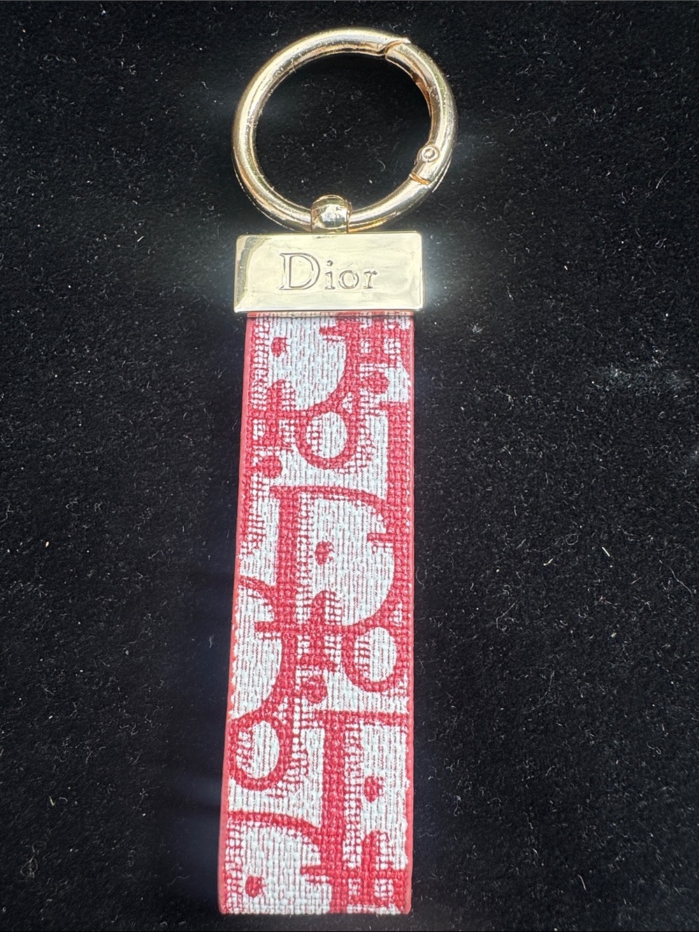 Key ring  Red and White  Canvas Keyring with Gold Plate
